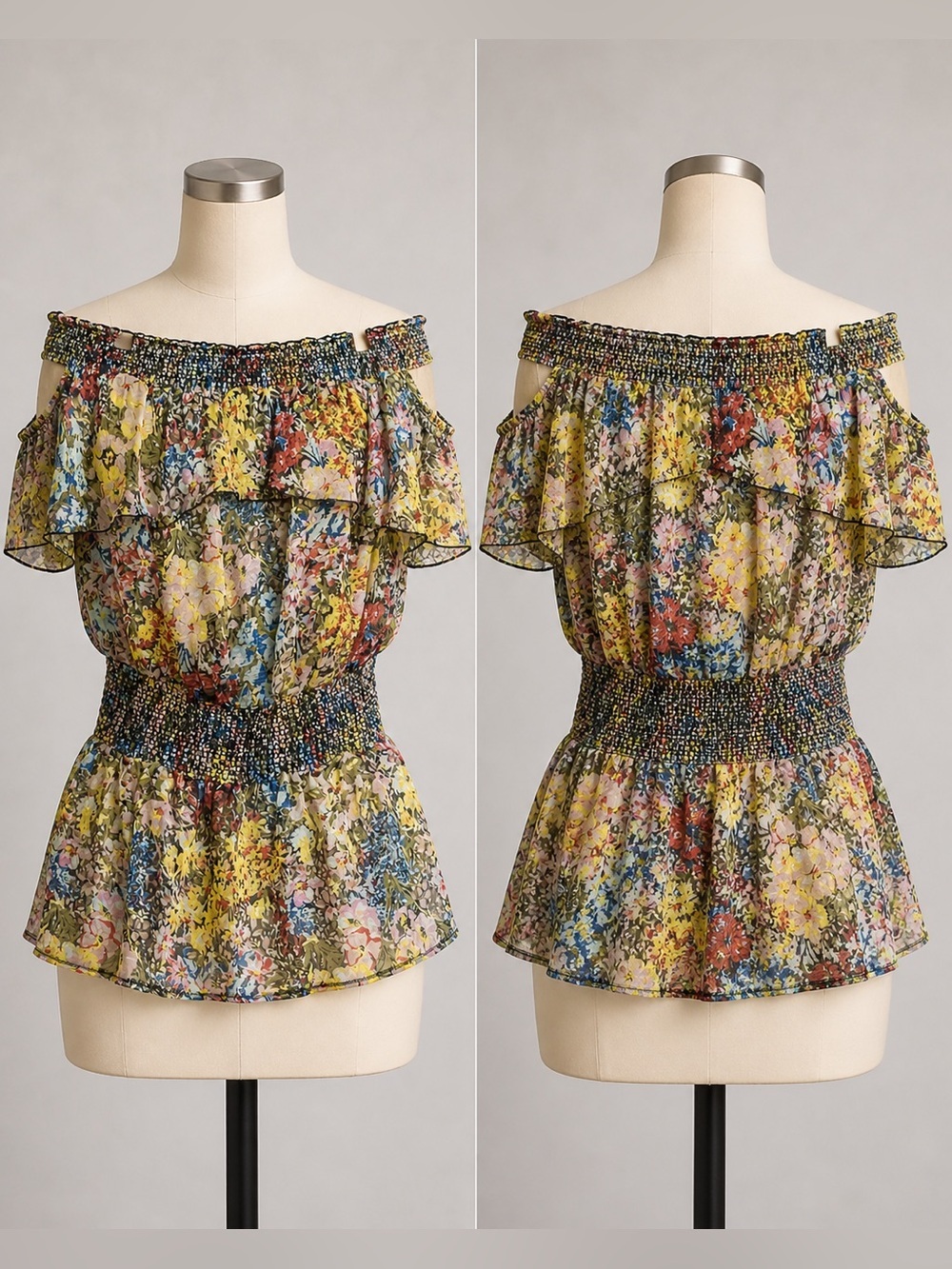 Costa Blanca Floral Off The Shoulder Smocked Peplum Blouse Size M Whimsigoth